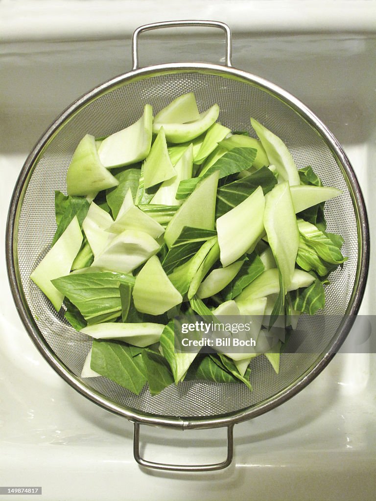 Bok Choy washed in sink