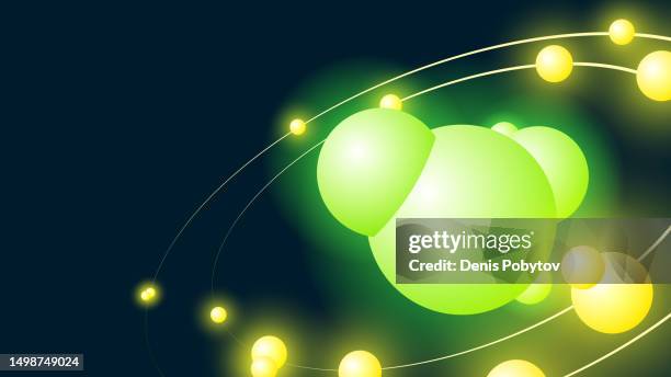 3d scientific glowing illustration of radioactive atoms and particles. - atom fusion stock illustrations