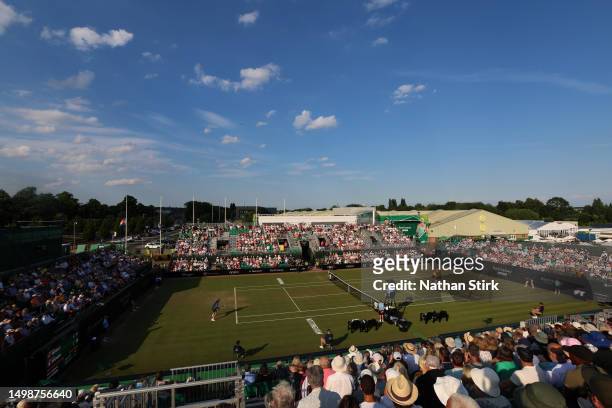 General view of play as Andy Murray of Great Britain plays against Hugo Grenier of FRance during the Rothesay Open at Nottingham Tennis Centre on...