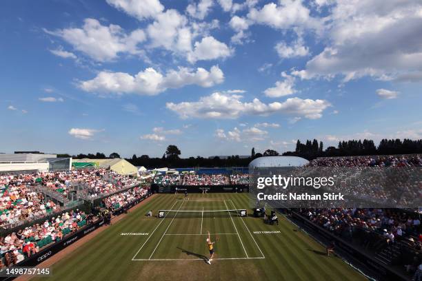 General view of play as Andy Murray of Great Britain plays against Hugo Grenier of FRance during the Rothesay Open at Nottingham Tennis Centre on...