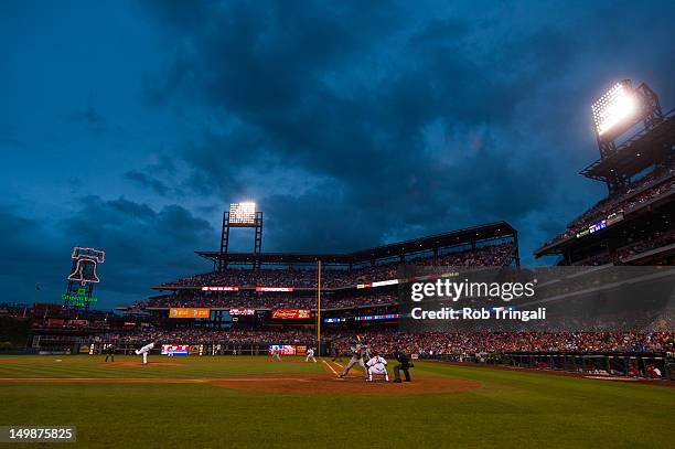 General view of Citizens Bank Park at dusk during the game between the Philadelphia Phillies and the Los Angeles Dodgers at Citizens Bank Park on...