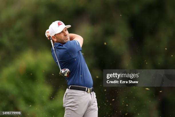 Sergio Garcia of Spain plays his shot from the eighth tee during the first round of the 123rd U.S. Open Championship at The Los Angeles Country Club...