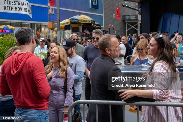 Sara Bareilles , and Kerry Butler greet Adam Pascal , and Norbert Leo Butz after their performance at the 'Broadway Day Rally' hosted by the Writers...