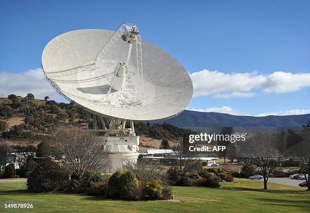 General view shows the 70 metre dish that is tracking NASA's Mars science laboratory car-sized rover Curiosity at the Canberra Deep Space...