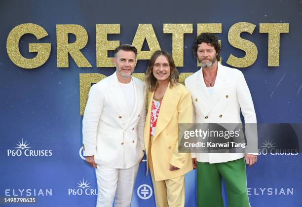 Gary Barlow, Mark Owen and Howard Donald attend Take That's "Greatest Days" World Premiere at Odeon Luxe Leicester Square on June 15, 2023 in London,...