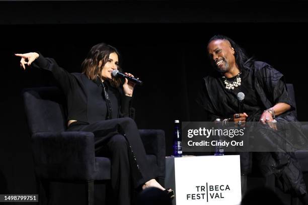 Idina Menzel and Billy Porter speak onstage for Storytellers during the 2023 Tribeca Festival at Spring Studios on June 15, 2023 in New York City.