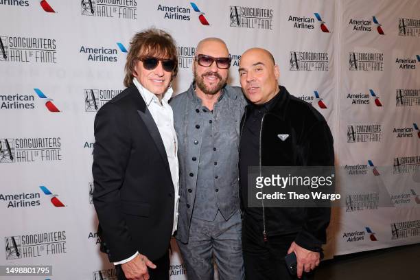 Richie Sambora, Desmond Child and Merck Mercuriadis attend the 2023 Songwriters Hall of Fame Induction and Awards Gala at the New York Marriott...