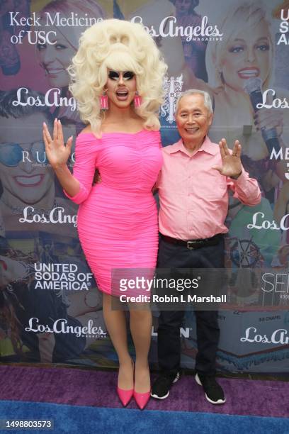 Trixie Mattel and George Takei attend LA Mag PRIDE Brunch at The Abbey on June 15, 2023 in West Hollywood, California.