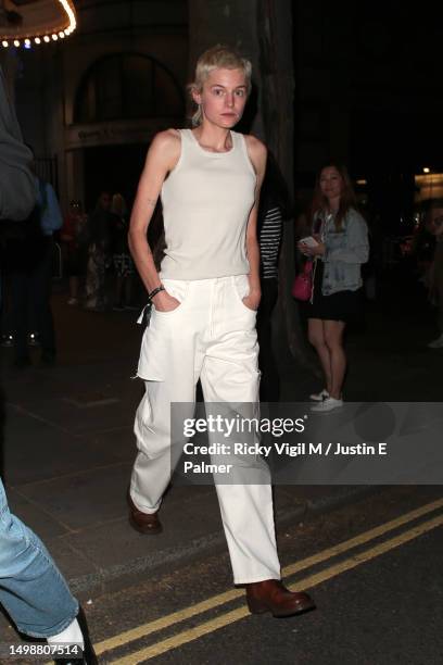 Emma Corrin seen attending the gala performance featuring the new cast of "Cabaret at the Kit Kat Club" on June 15, 2023 in London, England.