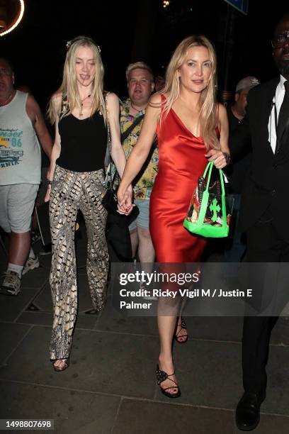 Elle Evans and Kate Hudson seen attending the gala performance featuring the new cast of "Cabaret at the Kit Kat Club" on June 15, 2023 in London,...