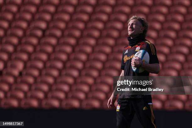 Chiefs Damian McKenzie in action during a media opportunity ahead of the Super Rugby Pacific semi final between the Chiefs and the Brumbies, at FMG...