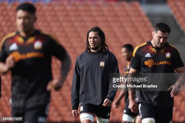 Chiefs Naitoa Ah Kuoi looks on during a media opportunity ahead of the Super Rugby Pacific semi final between the Chiefs and the Brumbies, at FMG...