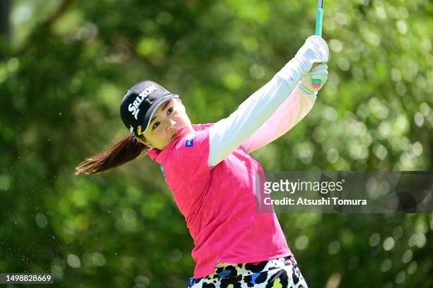 Hiroko Azuma of Japan hits her tee shot on the 11th hole during the first round of NICHIREI Ladies at Sodegaura Country Club Sodegaura Course on June...