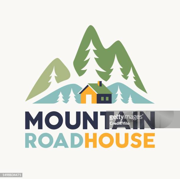 mountain road house symbol designelement - ferienhaus stock-grafiken, -clipart, -cartoons und -symbole