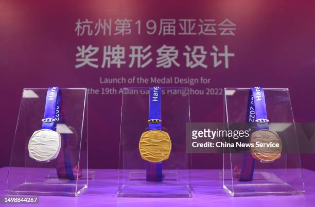 Medals for the 19th Asian Games Hangzhou 2022 are unveiled at a ceremony on June 15, 2023 in Hangzhou, Zhejiang Province of China. Medals named 'Shan...