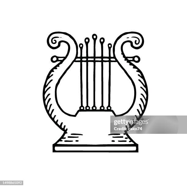 hand gezeichnete harfe stock-illustration - leiern stock-grafiken, -clipart, -cartoons und -symbole