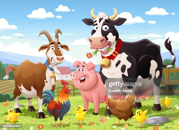 bauernhof tiere - nutztier stock-grafiken, -clipart, -cartoons und -symbole