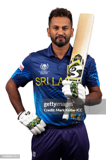 Dimuth Karunaratne of Sri Lanka poses for a photograph prior to the ICC Men's Cricket World Cup Qualifiers on June 14, 2023 in Bulawayo, Zimbabwe.