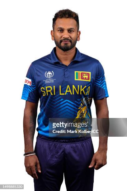 Dimuth Karunaratne of Sri Lanka poses for a photograph prior to the ICC Men's Cricket World Cup Qualifiers on June 14, 2023 in Bulawayo, Zimbabwe.