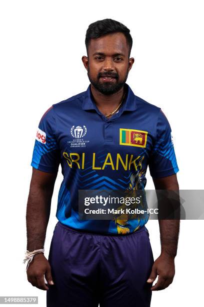 Charith Asalanka of Sri Lanka poses for a photograph prior to the ICC Men's Cricket World Cup Qualifiers on June 14, 2023 in Bulawayo, Zimbabwe.