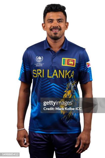 Maheesh Theekshana of Sri Lanka poses for a photograph prior to the ICC Men's Cricket World Cup Qualifiers on June 14, 2023 in Bulawayo, Zimbabwe.