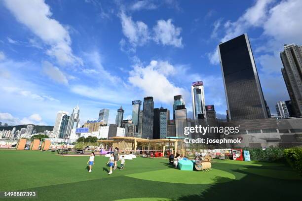 wan chai temporary promenade in hong kong - wan chai stock pictures, royalty-free photos & images