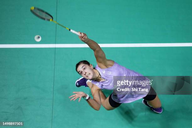 Carolina Marin of Spain competes in the Women's Singles Quarter Finals match against Tai Tzu Ying of Chinese Taipei on day four of the Indonesia Open...
