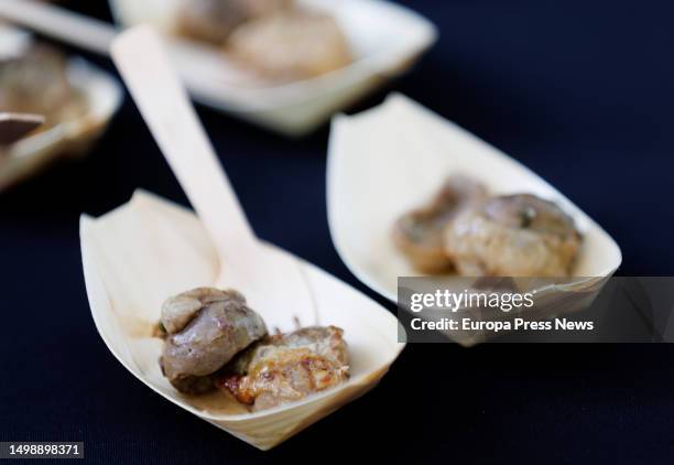 Fried pork kidneys reminiscent of Leopold Bloom's unusual breakfast, during the presentation of 'Bloomsday Madrid-Dublin 2023', on 16 June, 2023 in...