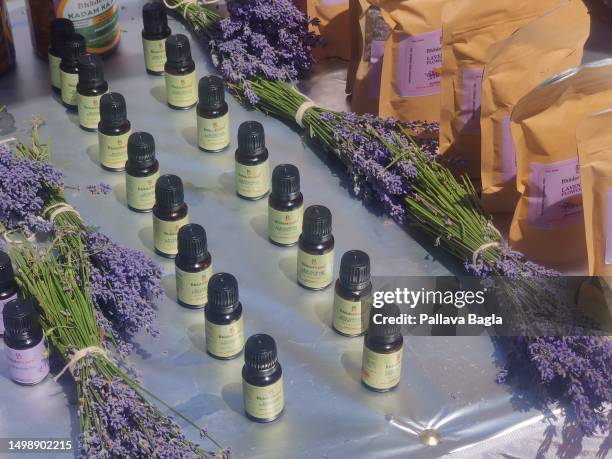 Products on sale made of lavender as India Celebrated its second Lavender Festival high in the Himalayas on June 5, 2023 at Bhaderwah, Jammu and...