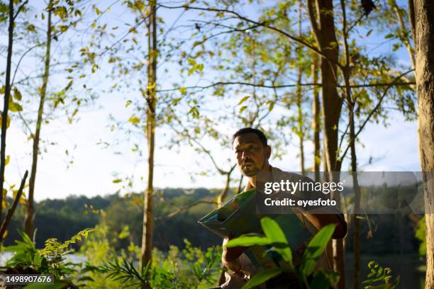 environmentalist work in rain forest. - environmentalist stock pictures, royalty-free photos & images