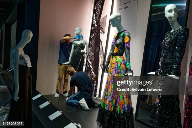 Mannequin dressing in the museum's temporary exhibition galleries for the next exhibition "Yves Saint Laurent: Transparencies" on June 15, 2023 in...