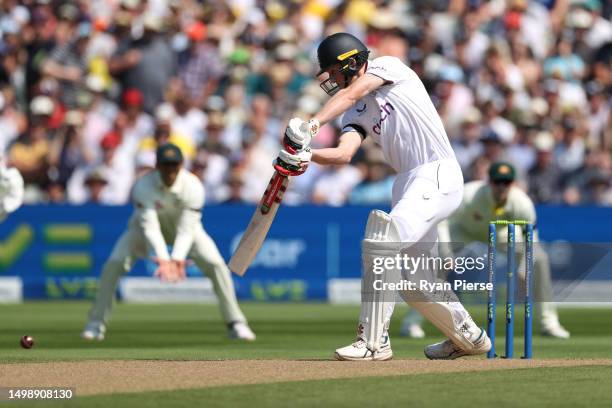 Zak Crawley of England hits a four from the first ball during Day One of the LV= Insurance Ashes 1st Test match between England and Australia at...