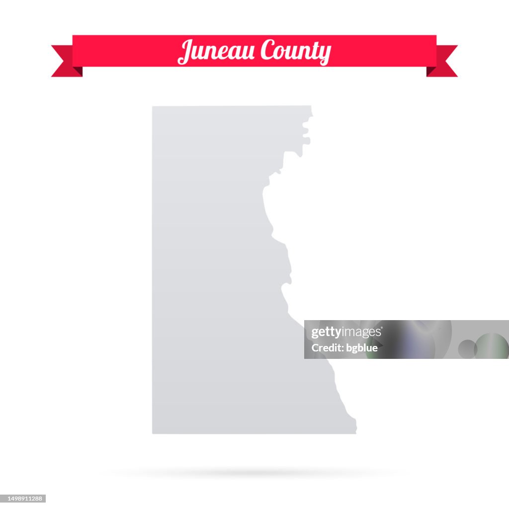 Juneau County, Wisconsin. Map on white background with red banner