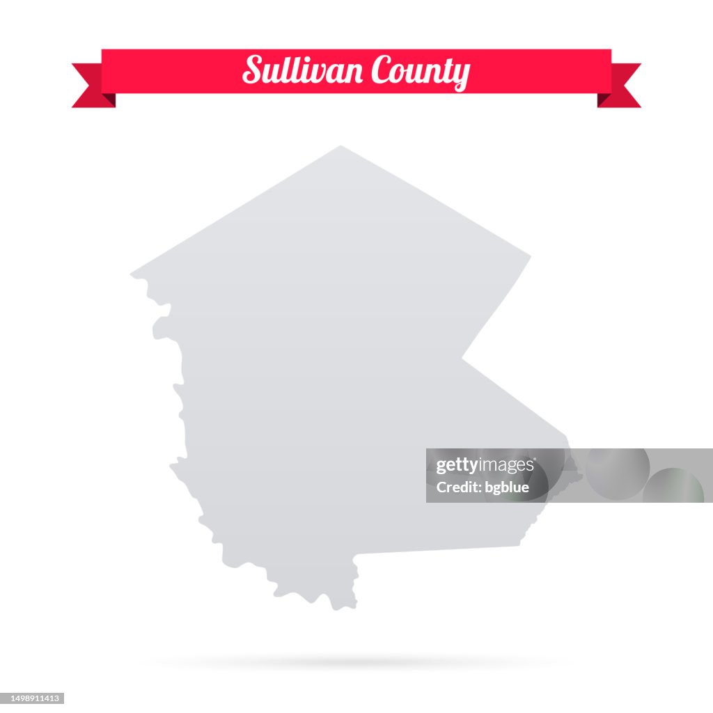 Contea di Sullivan, New York. Mappa su sfondo bianco con banner rosso
