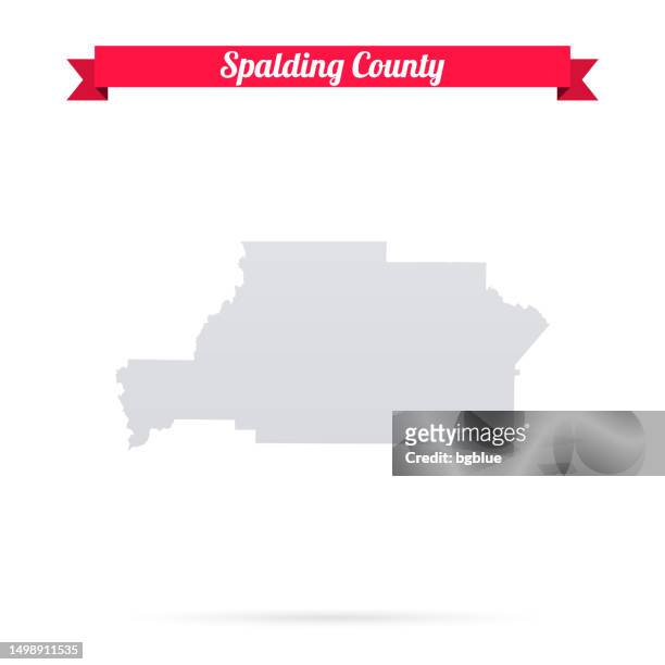 ジョージア州スポルディング郡。白い背景に赤い�バナーの地図 - spalding place点のイラスト素材／クリップアート素材／マンガ素材／アイコン素材
