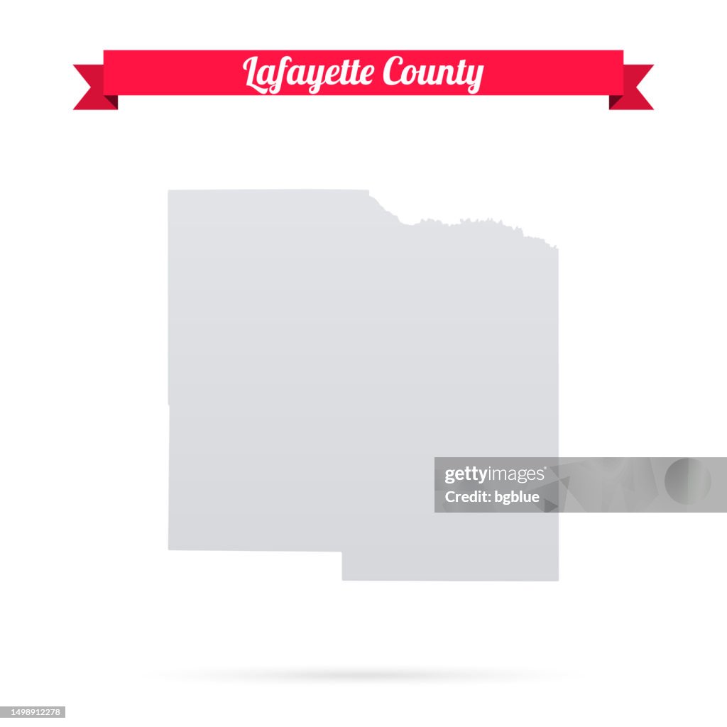 Lafayette County, Mississippi. Map on white background with red banner