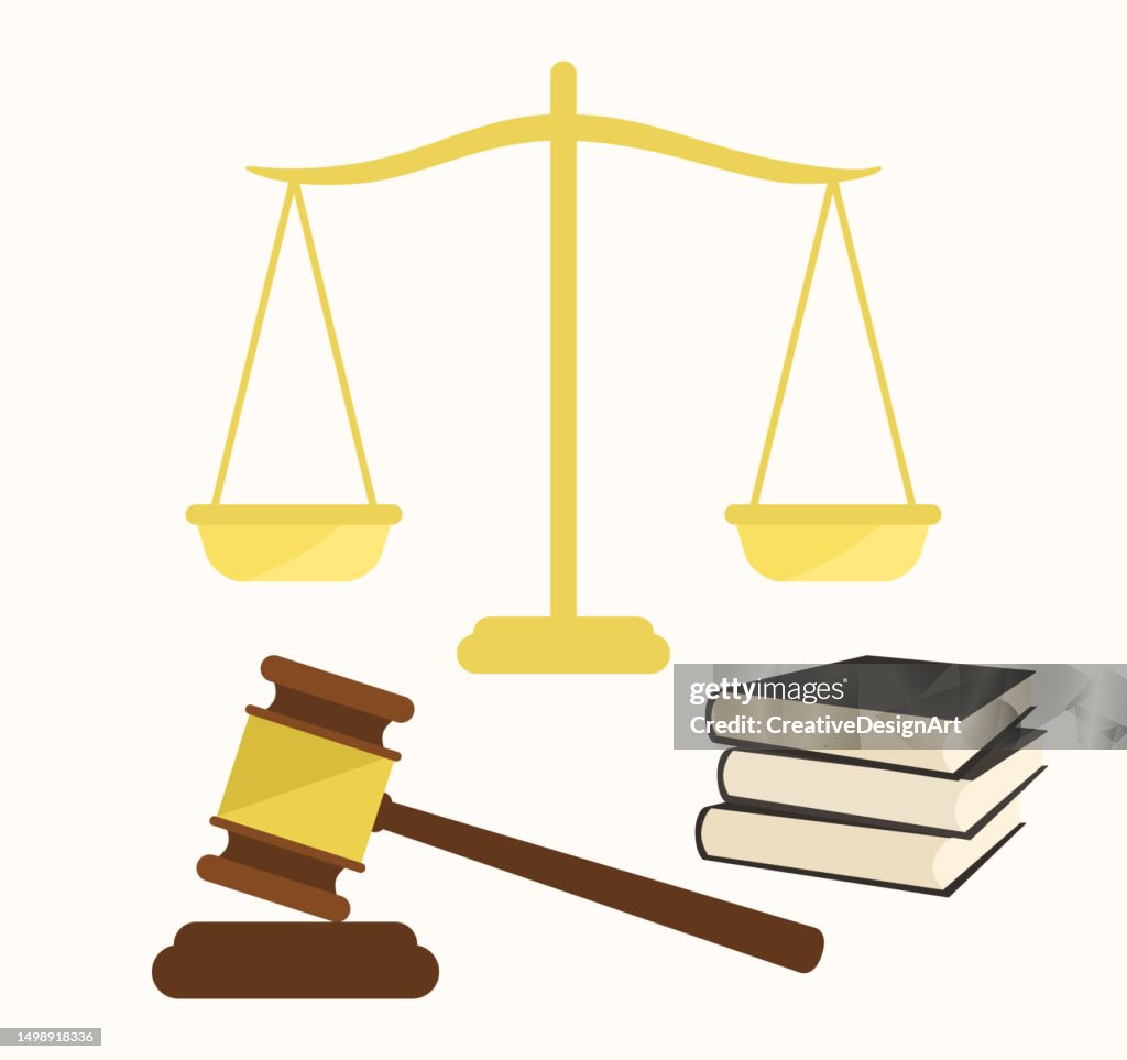 Justice Concept With Wooden Gavel, Law Books And Golden Scale