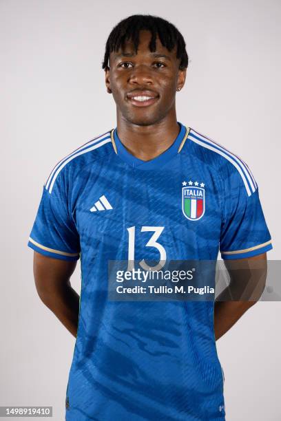 Iyenoma Destiny Udogie of Italy U21 poses during a portrait session at Centro di Preparazione Olimpica on June 15, 2023 in Tirrenia, Italy.