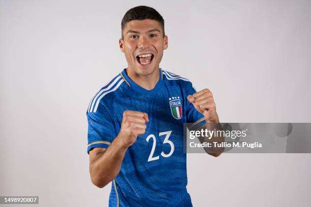 Nicolo' Cambiaghi of Italy U21 poses during a portrait session at Centro di Preparazione Olimpica on June 15, 2023 in Tirrenia, Italy.