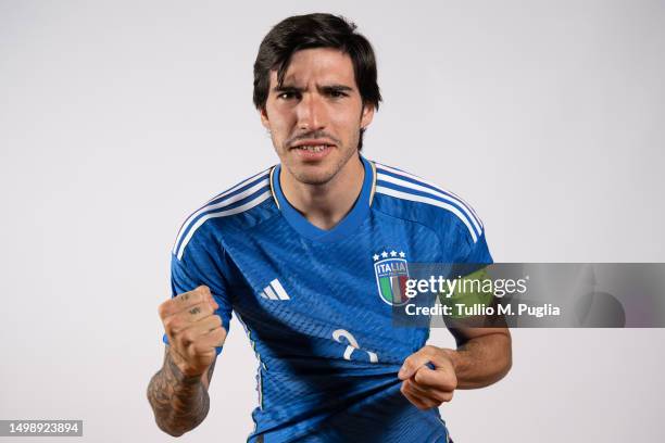 Sandro Tonali of Italy U21 poses during a portrait session at Centro di Preparazione Olimpica on June 15, 2023 in Tirrenia, Italy.