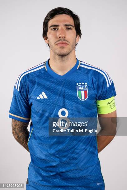 Sandro Tonali of Italy U21 poses during a portrait session at Centro di Preparazione Olimpica on June 15, 2023 in Tirrenia, Italy.