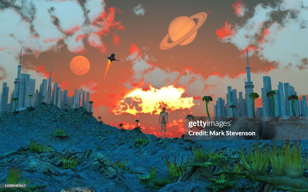 An Alien Civilization On An Exoplanet High-Res Vector Graphic - Getty ...