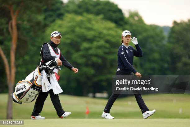 Chella Choi of South Korea walks the first green during the second round of the Meijer LPGA Classic for Simply Give at Blythefield Country Club on...