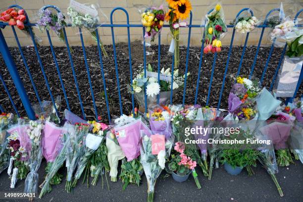 Flowers lay on the ground at Ilkeston Road where students Barnaby Webber and Grace O Malley-Kumar, were fatally stabbed in Tuesday's attacks on June...