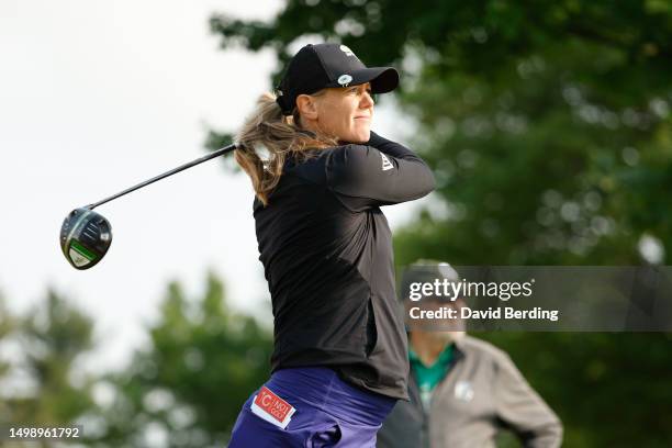 Amy Olson of the United States hits a tee shot on the second hole during the second round of the Meijer LPGA Classic for Simply Give at Blythefield...