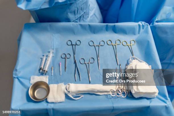 surgical instrument table - surgical tools stock pictures, royalty-free photos & images