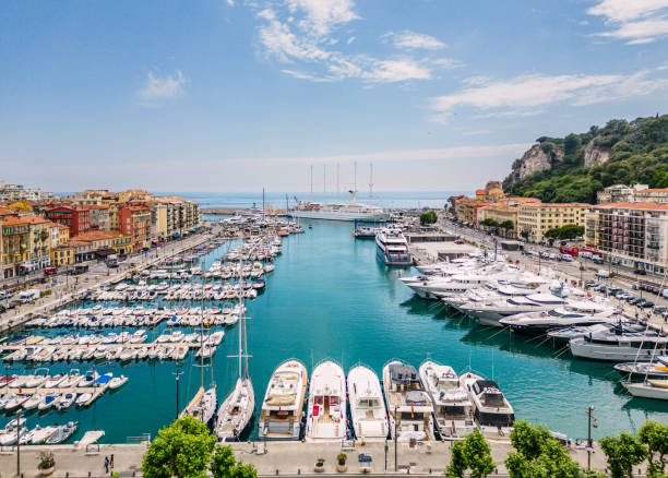 port of nice, cote d'azur, france. - french riviera yacht stock pictures, royalty-free photos & images