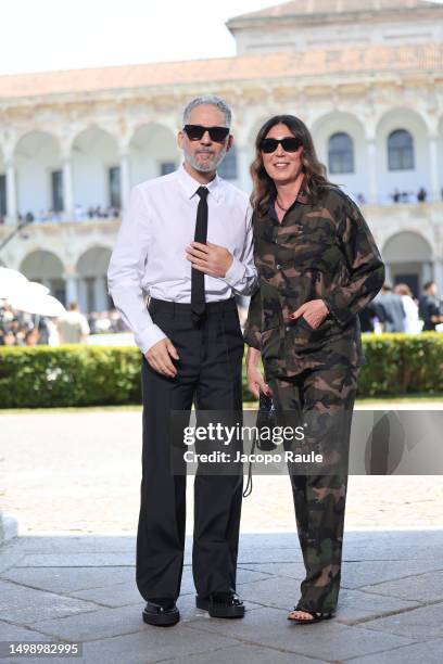 Beppe Fiorello and Eleonora Pratelli are seen arriving at the Valentino Spring/Summer 2024 fashion show during the Milan Fashion Week menswear...