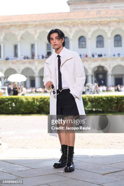 Jeff Satur is seen arriving at the Valentino Spring/Summer 2024 fashion show during the Milan Fashion Week menswear spring/summer 2024 on June 16,...