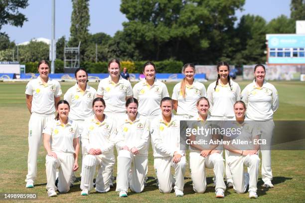 Australia A Women players pose for a team photo ahead of play during the tour match between England Women and Australia A Women at The Incora County...